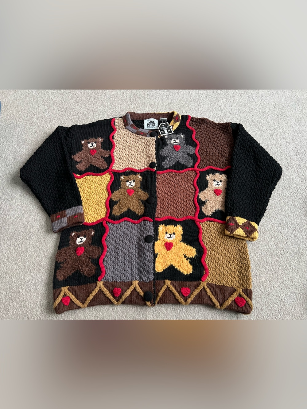 RARE NWT Storybook Knits M Heart Teddy Bear Sweater Cardigan Fall Christmas Gift